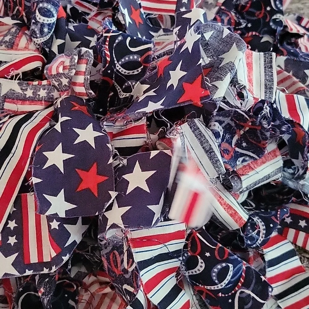 USA Patriotic Fabric Rag Tied Garland Stars Stripes American Flags